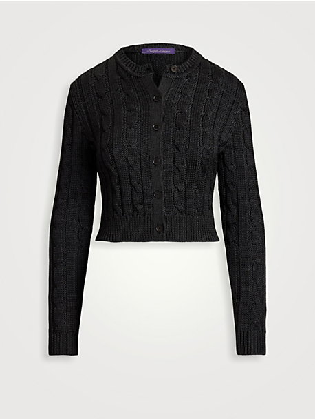 Cable-Knit Silk Cropped Cardigan