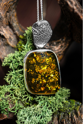 BOLD & Perfect Green Amber and Silver Necklace - Natural Designer Gemstone