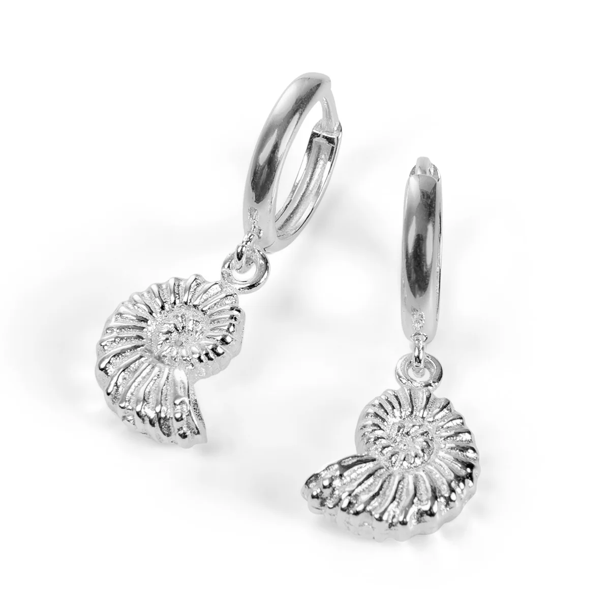 Image of Ammonite Fossil Hoop Earrings in Sterling Silver