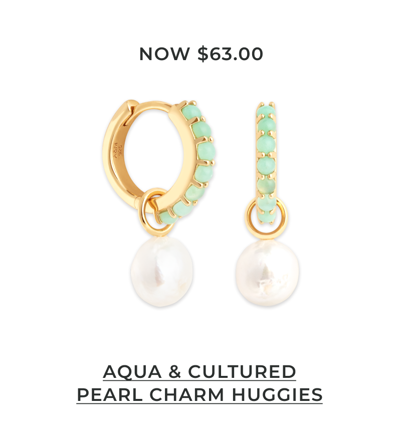 Aqua & Cultured Pearl Charm Huggies