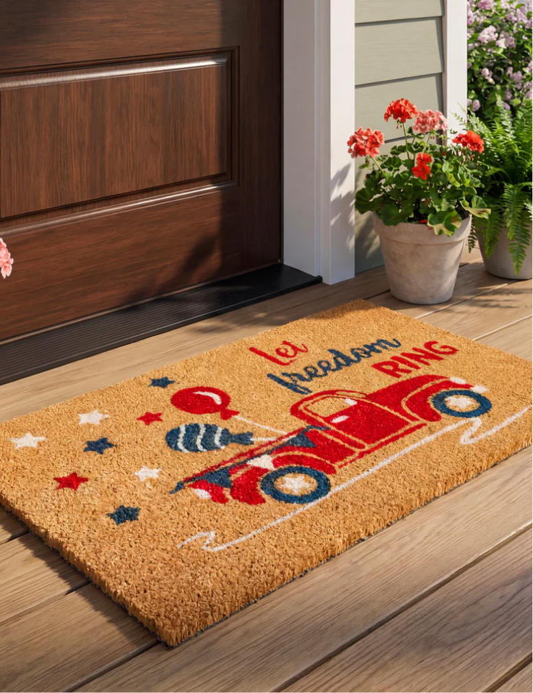 Americana Stars and Red Truck Outdoor Coir Doormat