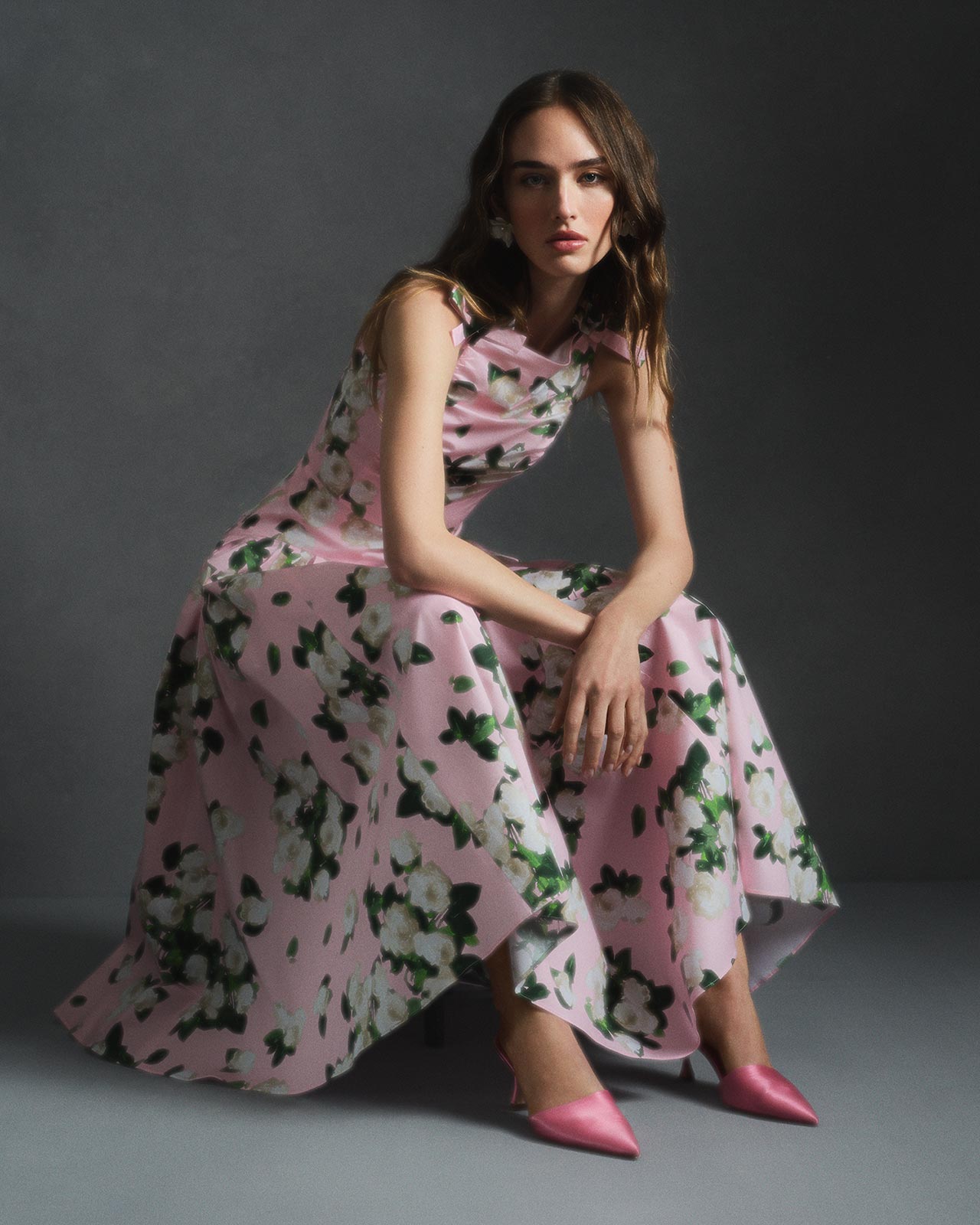 Rose-Print Midi Dress