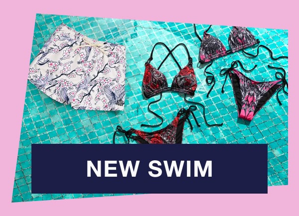 Shop new swim, including bikini tops, bottoms, and swim trunks
