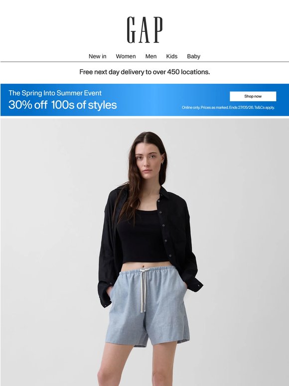 30% off select dresses, tees, shorts & more