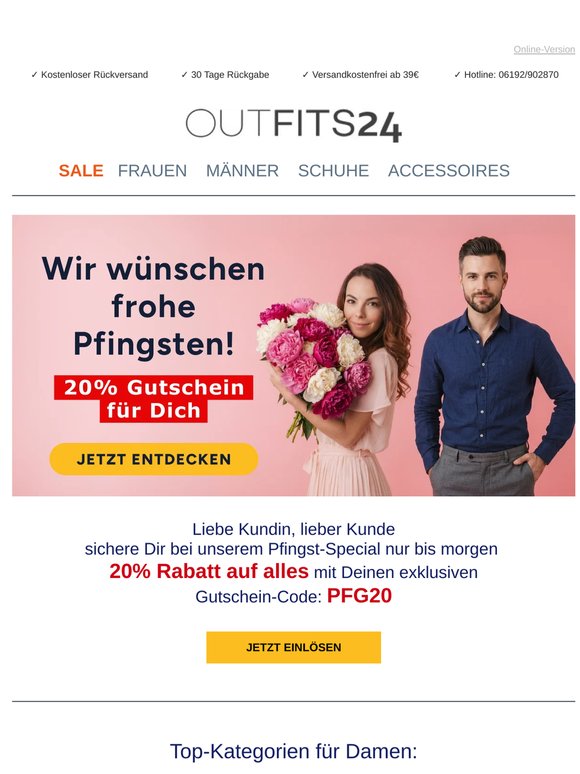 Liebe(r) Kundin/Kunde20% zum Pfingstspecial!