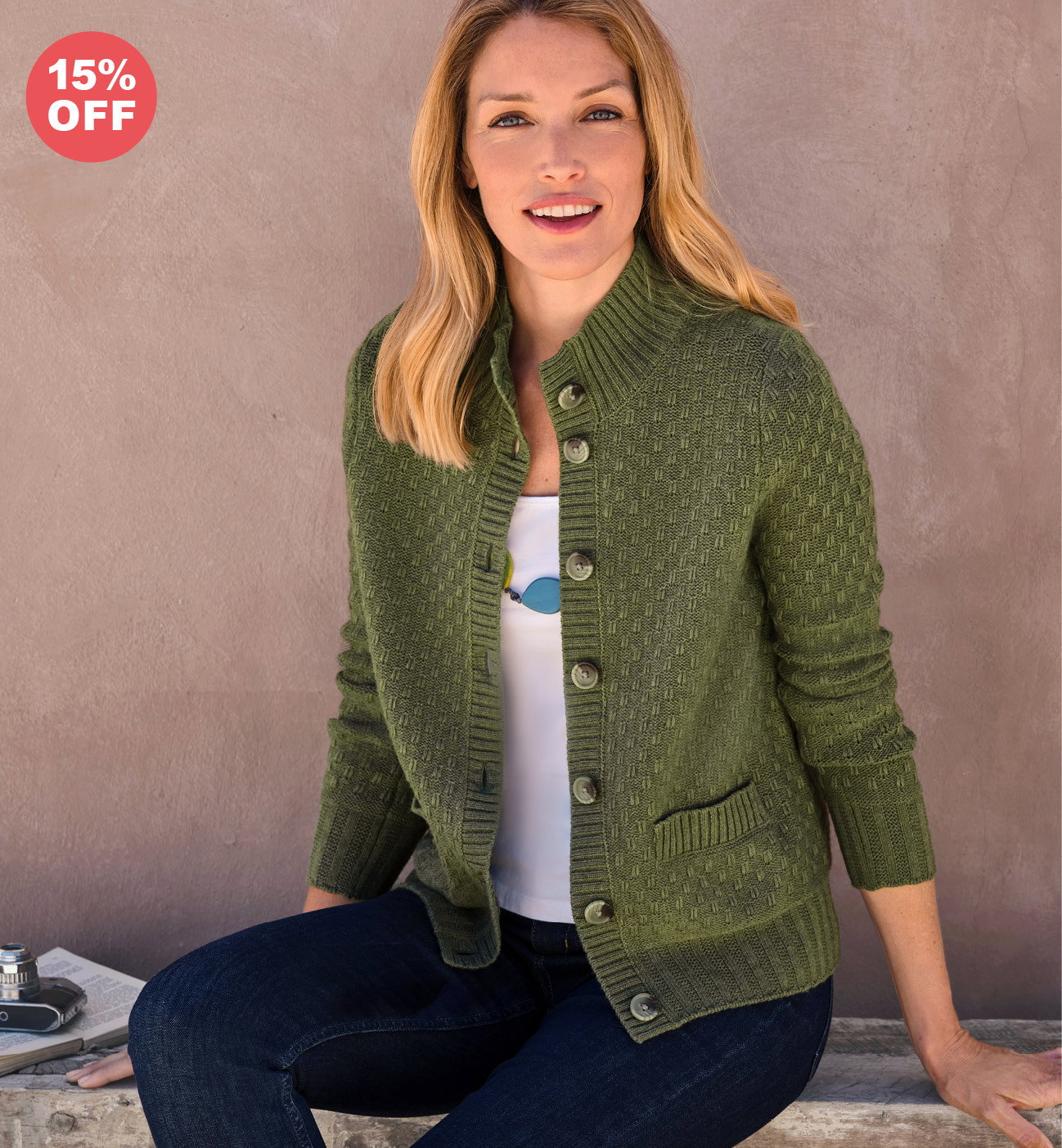Funnel Neck Button Cardigan