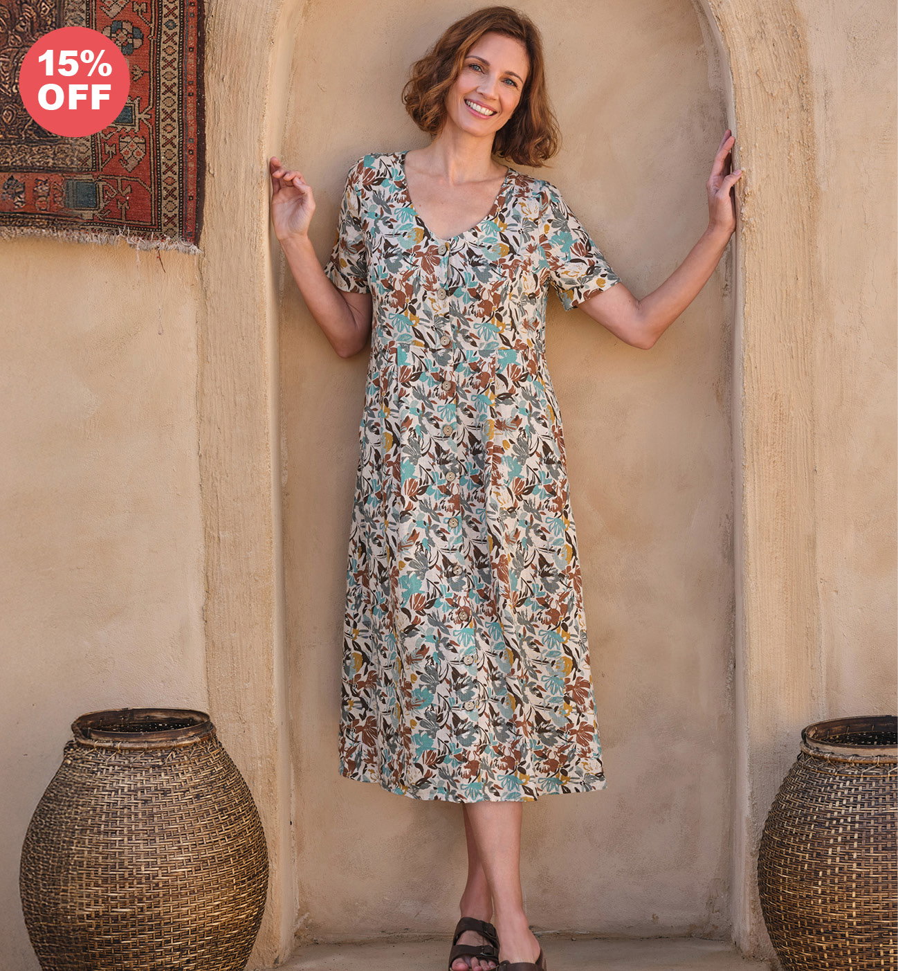 Button Through Linen Dress