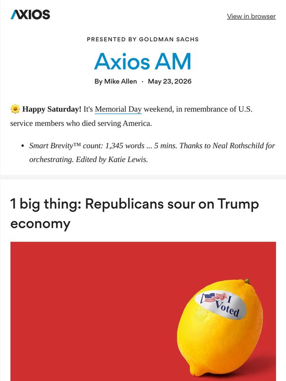 🍋 Axios AM: Republicans sour