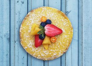 Pay de coco y mango (postre sin horno, sin gluten y vegano)
