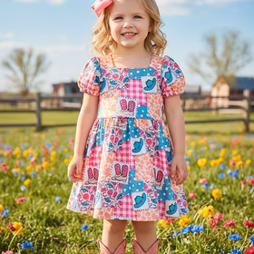 Western rodeo short sleeve girls boutique dress DLH2891
