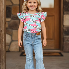 Western urquoise leopard short sleeve girls boutique crop top DLH2386 A16S6