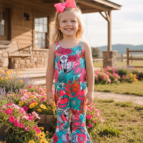 Western ranch girl one piece sleeveless girls boutique jumpsuit DLH2893