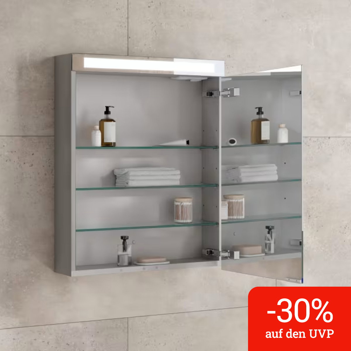 Keuco Royal E-One Aufputz-Spiegelschrank 50 x 70 cm mit 1 Tür und LED-Beleuchtung, Türanschlag rechts