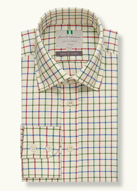 Green and Red Country Check Button Cuff Classic Shirt