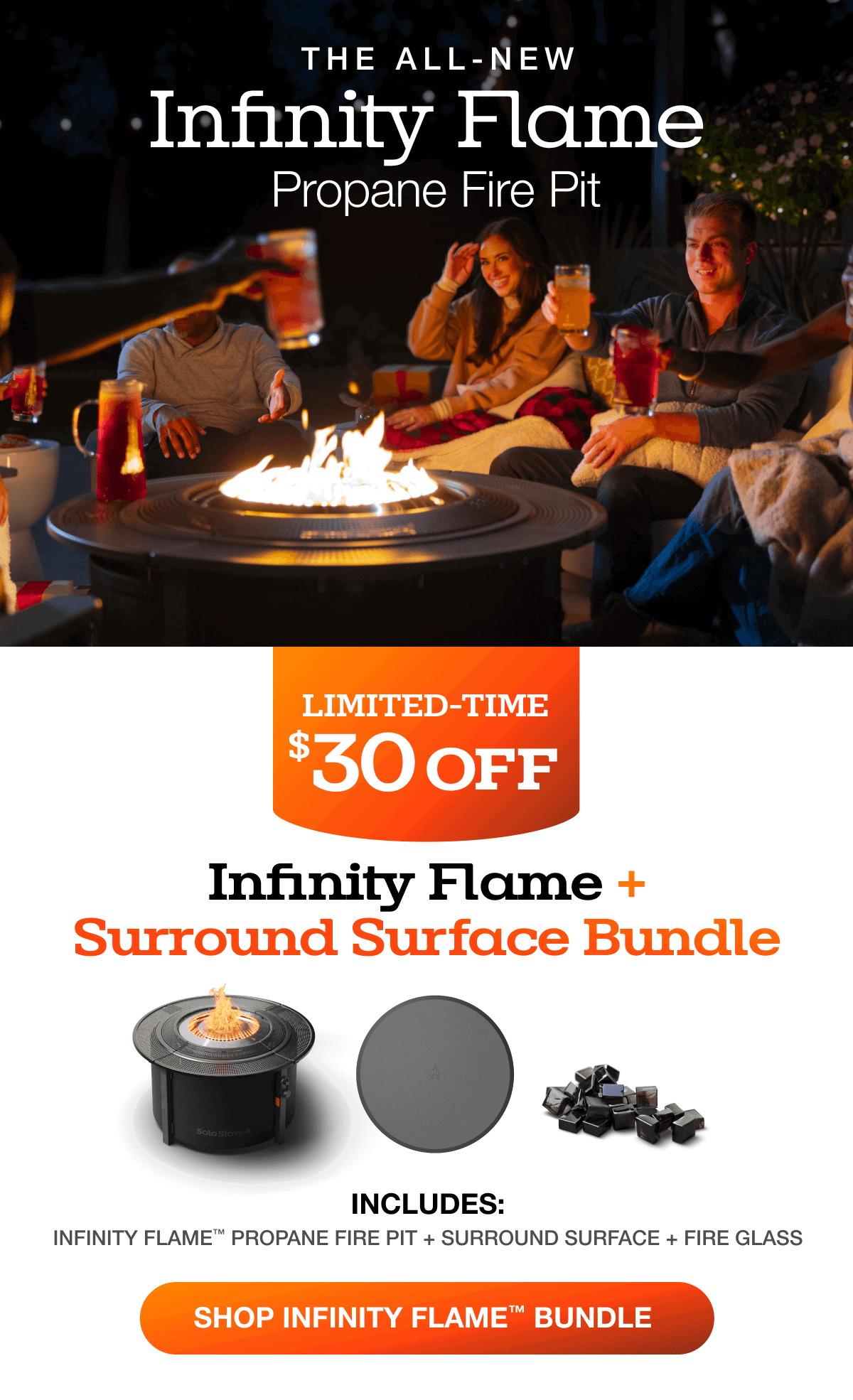 Infinity Flame Propane Fire Pit + Surround Surface