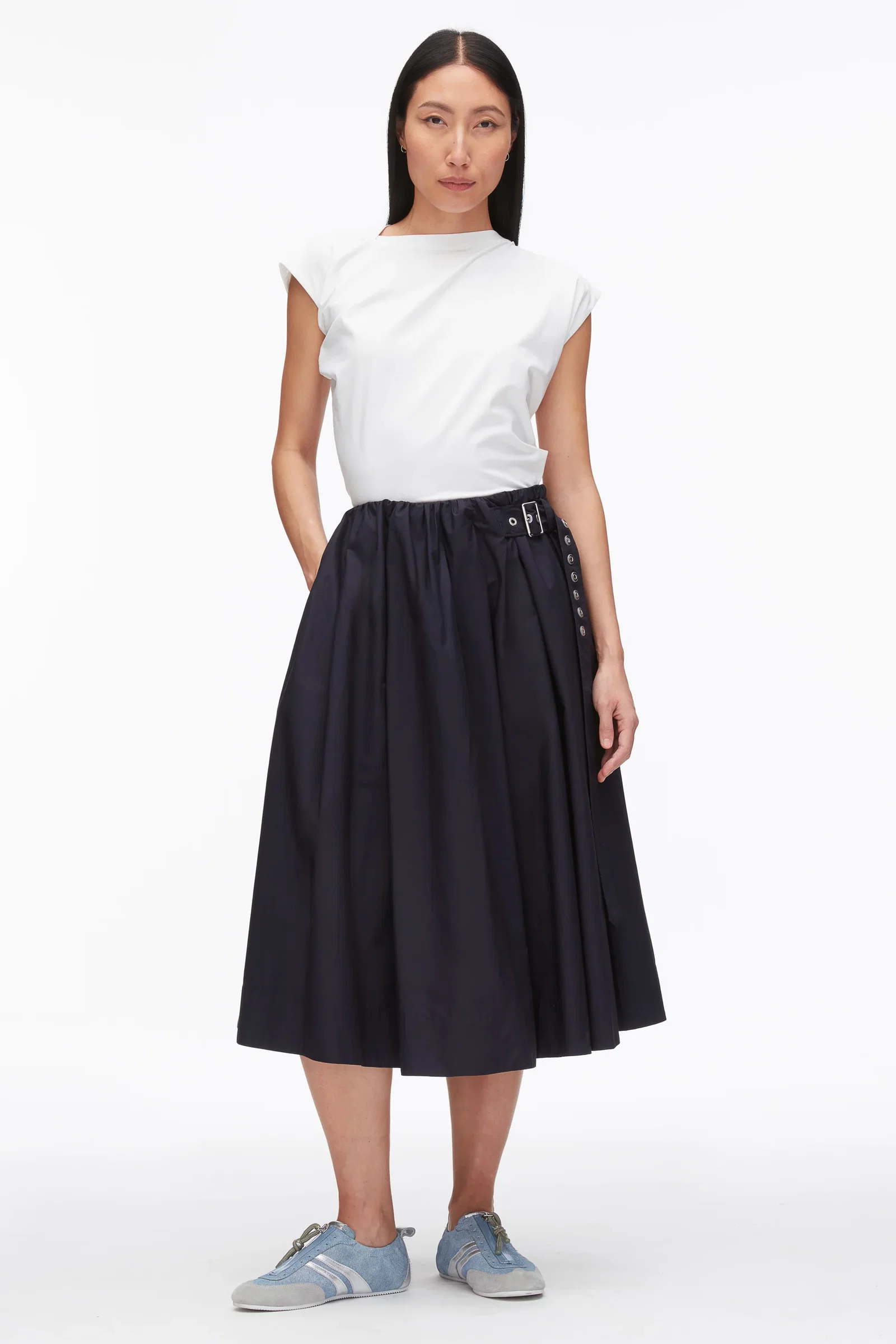 Image of Belted Gathered Midi Skirt