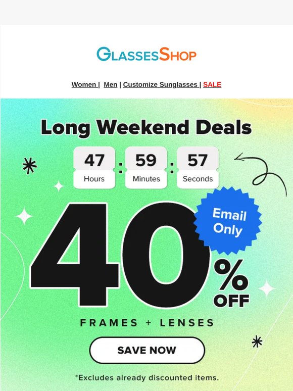 🎉 Get ahead of the holiday rush with 40% off eligible eyewear.