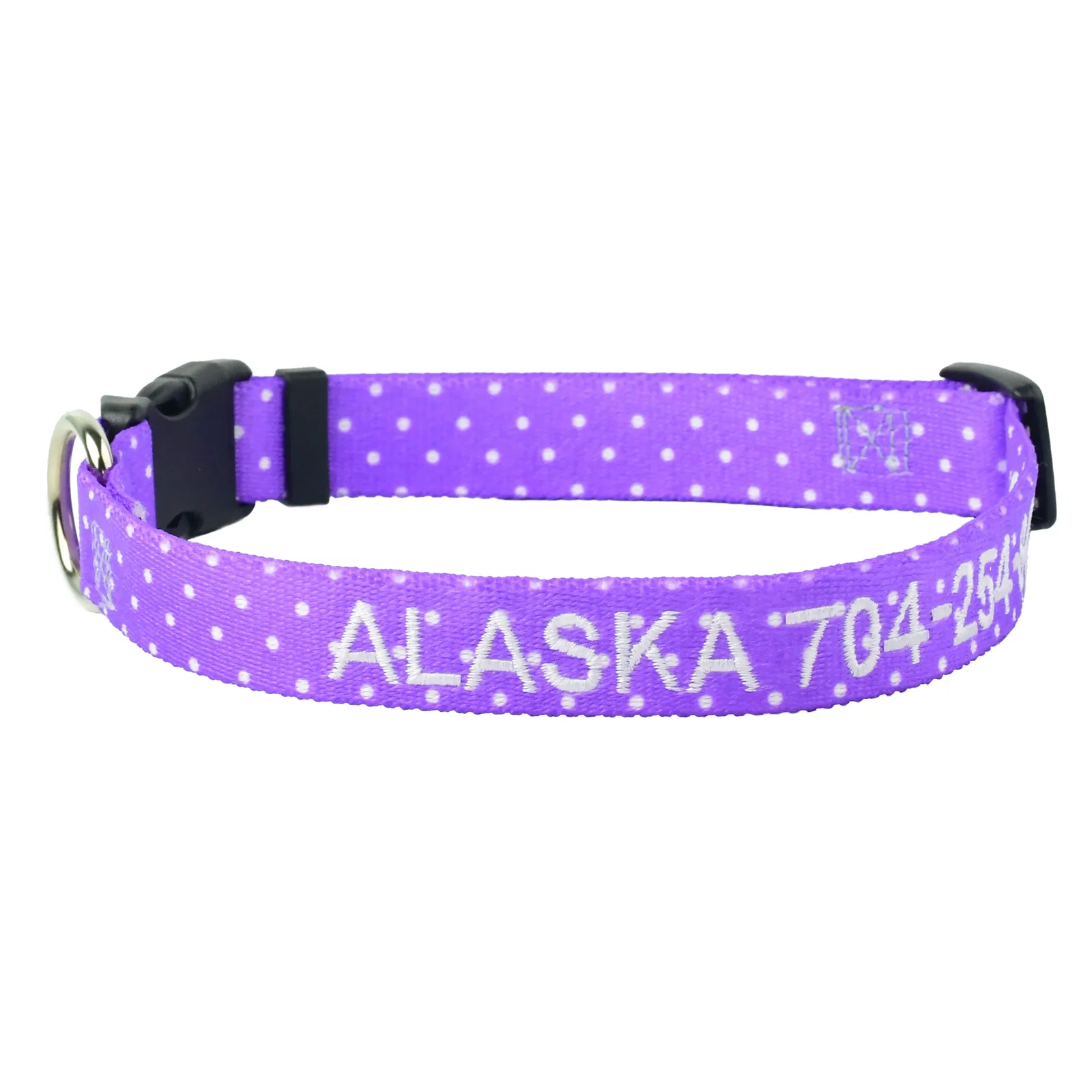 Image of Personalized Purple and White Dots Embroidered Dog Collar