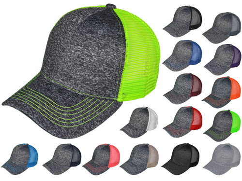 Melange Trucker Hats - Structured Mesh 2 Tone BK Caps (16 Colors Available) - 5215