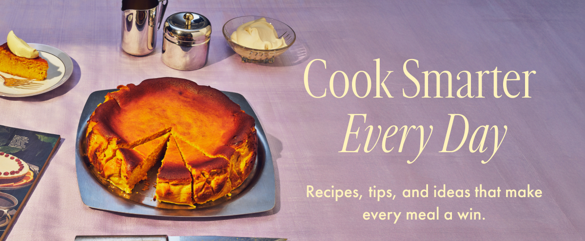 Sliced golden cake on a serving plate with butter and coffee pot — Cook Smarter Every Day — Recipes, tips, and ideas that make every meal a win.