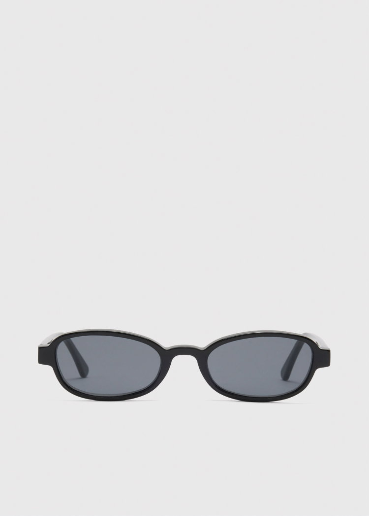 Black Slim Oval Sunglasses