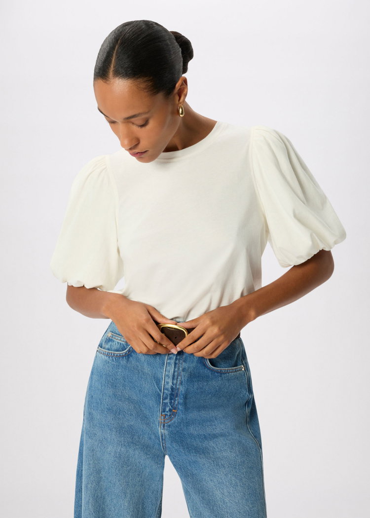 Ivory Puff Sleeve Detail Tee