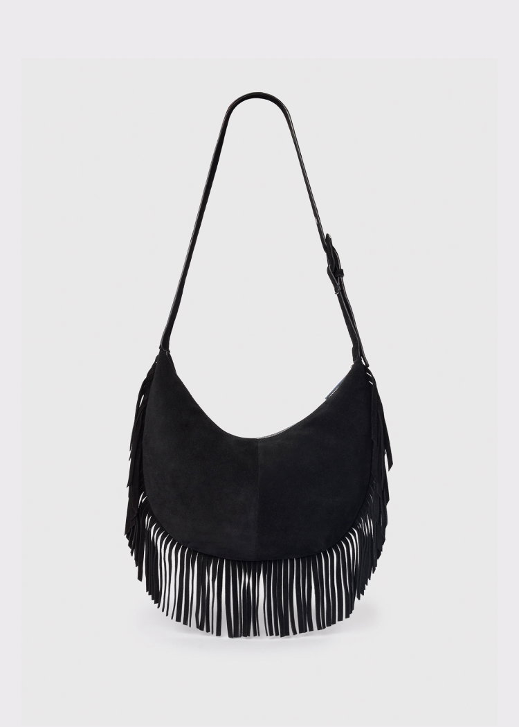 Black Sia Suede Fringed Bag