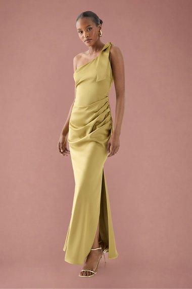 Asymmetric Shoulder Bow Detail Bridesmaid Dress