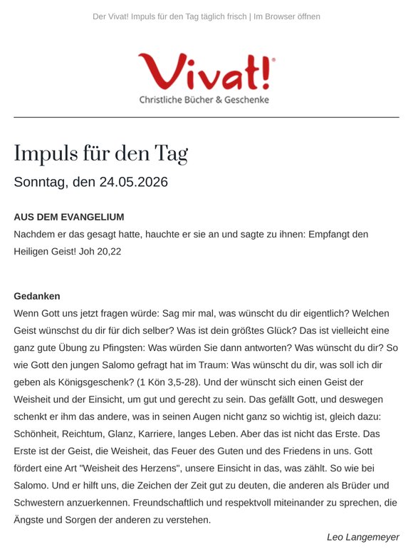Impuls für Sonntag, den 24.05.2026 - von Vivat!