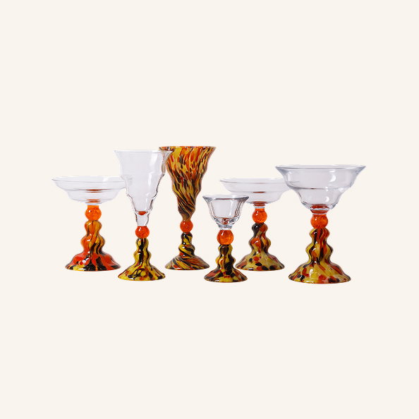 Six Piece Stemmed Glass Set, 1950s