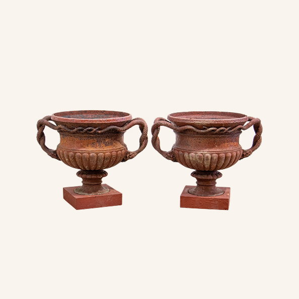 Cast Iron French Snake Handled Urns, 1800s
