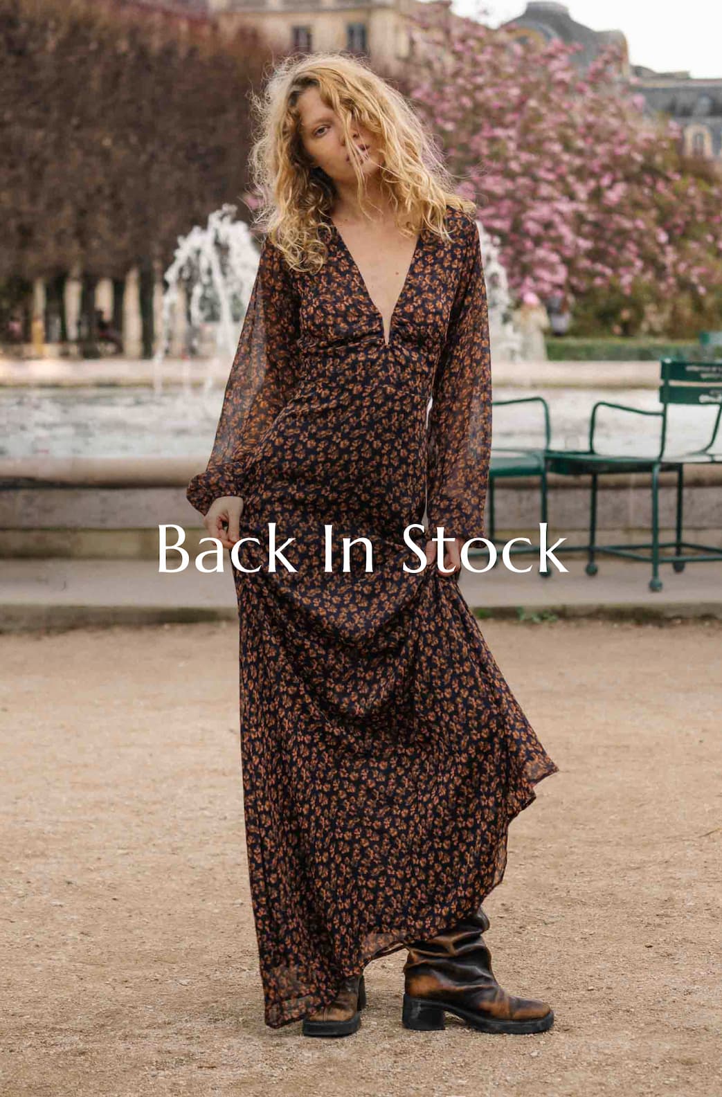 Brown Floral Drape Sleeve Maxi Dress