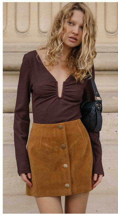 U Wire Textured Jersey Top in Chocolate