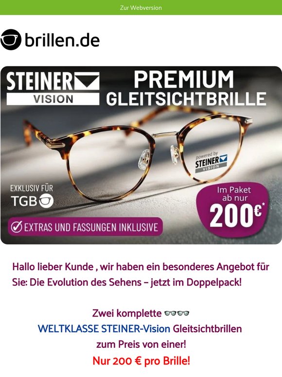 👓 💎 STEINER-Vision Doppelpack: 2 Gleitsichtbrillen, nur 200 € je Brille - Jetzt in Ihrer Stadt