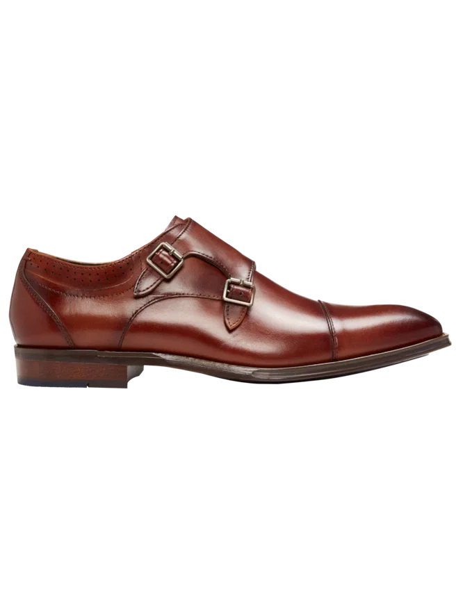 Stacy Adams Bayne Leather Cap Toe Double Monk Strap Dress Shoes