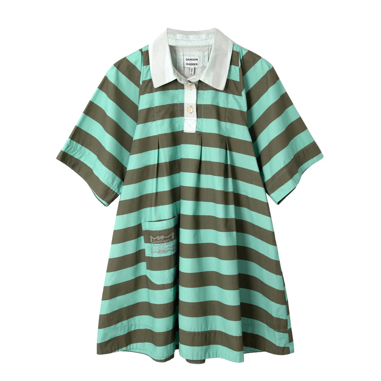 Image of Damson Madder Womens Maggie Mini Polo Dress Aqua Olive Stripe