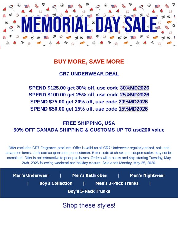 CR7  🇺🇸 MEMORIAL DAY SALE starts now