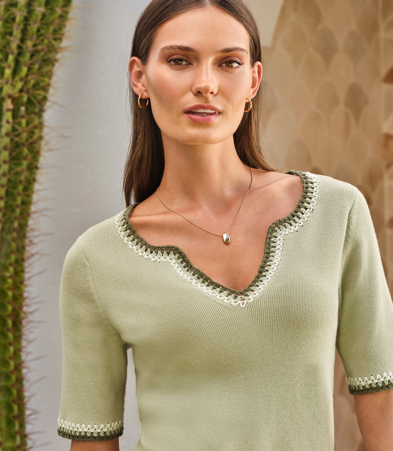 Notch Neck Crochet Top