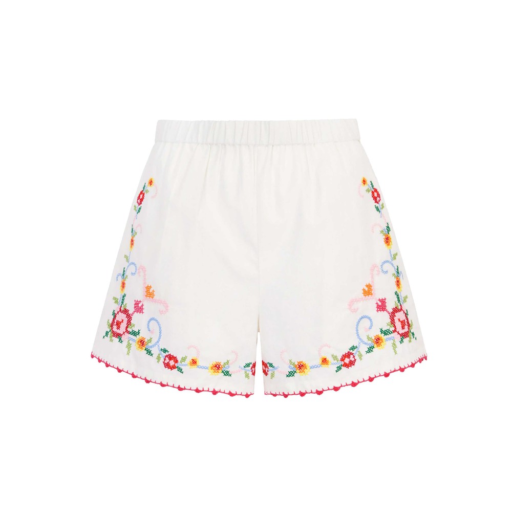 Image of Gia Organic Cotton Shorts - Rose Stitch