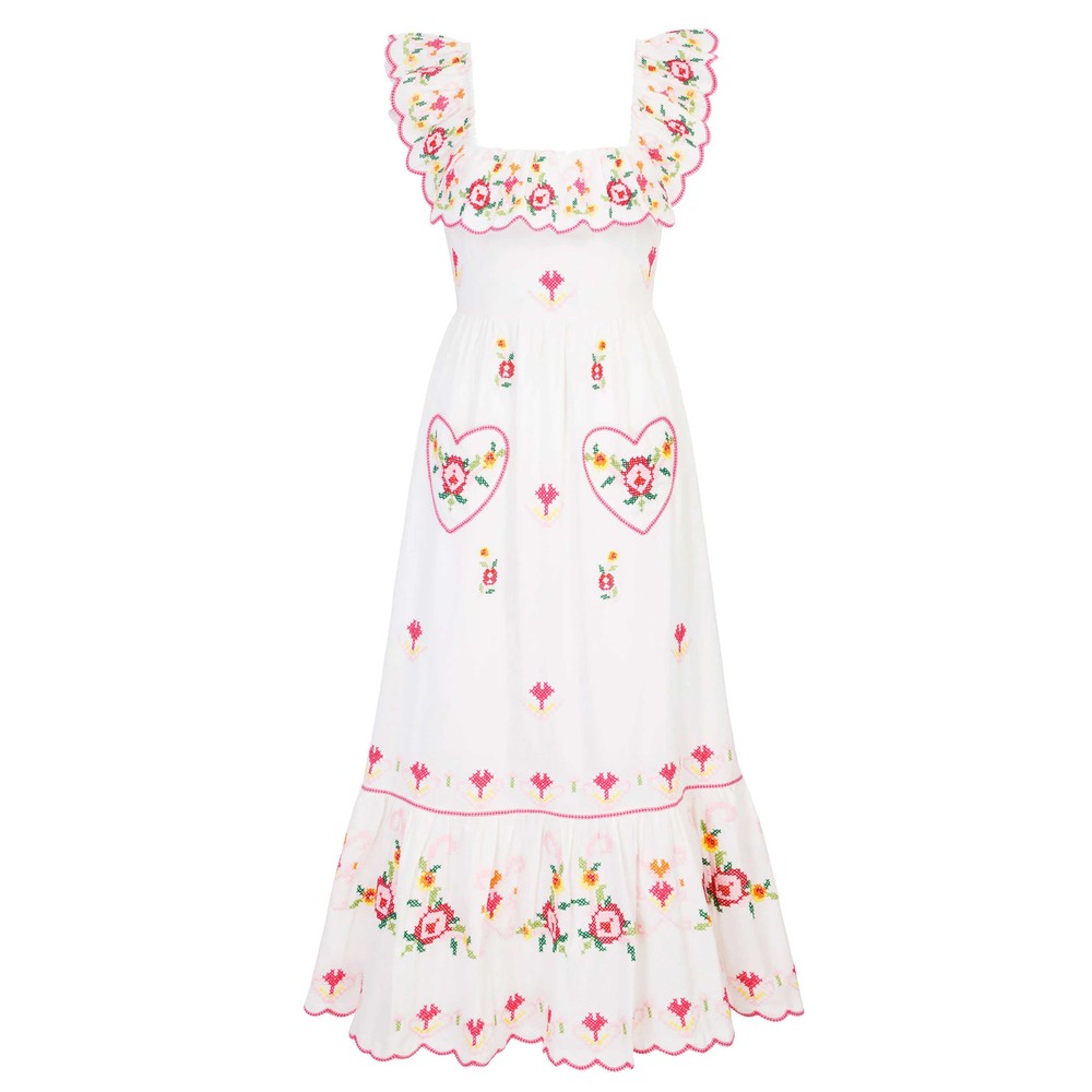 Image of Pippa Organic Cotton Dress - Rose Cross Stitch