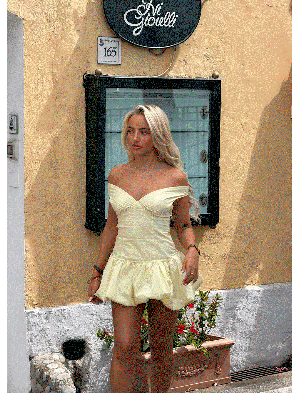 @3llaburkemain in Endless Romance Off Shoulder Mini Dress — Butter
