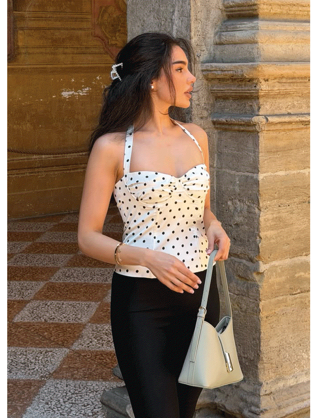 @ramroum.x in Breanne Top — White Polka Dot