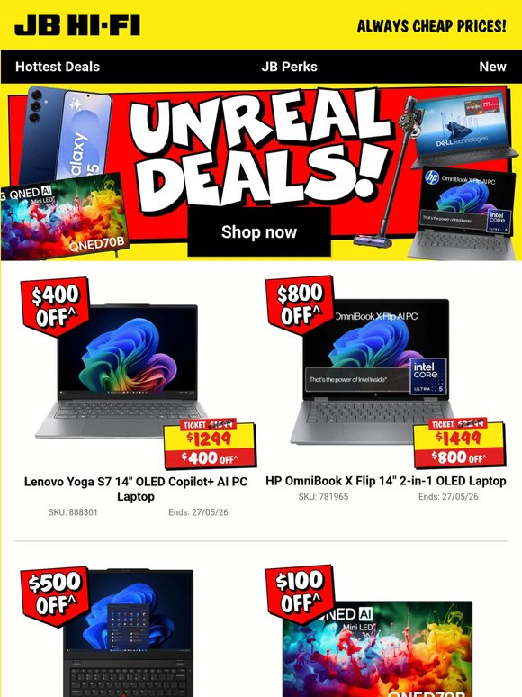 Unreal deals on TVs, Laptops, Floorcare + stacks more!