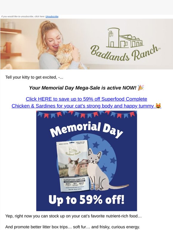 Your cat's food is on sale! Save up to 59%