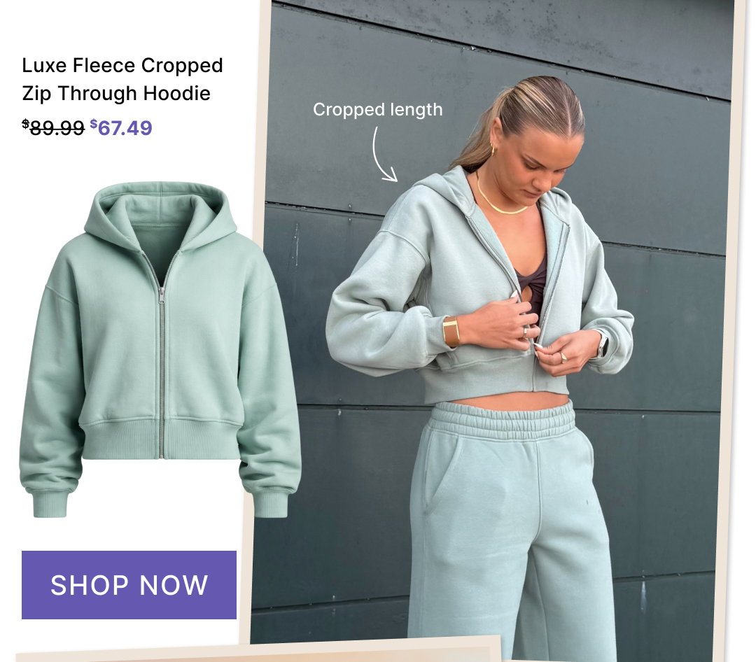 Luxe Fleece Cropped Zip Through Hoodie Matcha