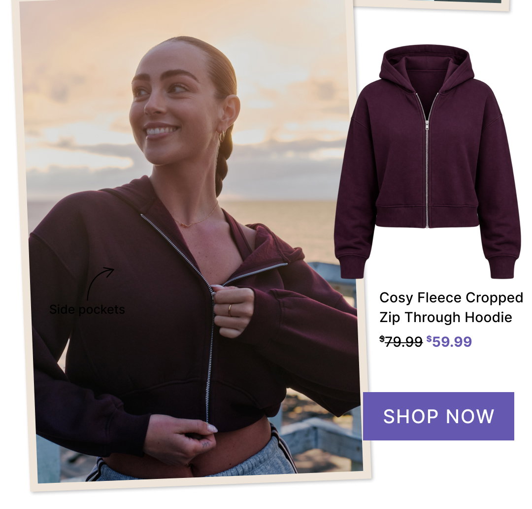 Luxe Fleece Cropped Zip Through Hoodie - Cherry Cola