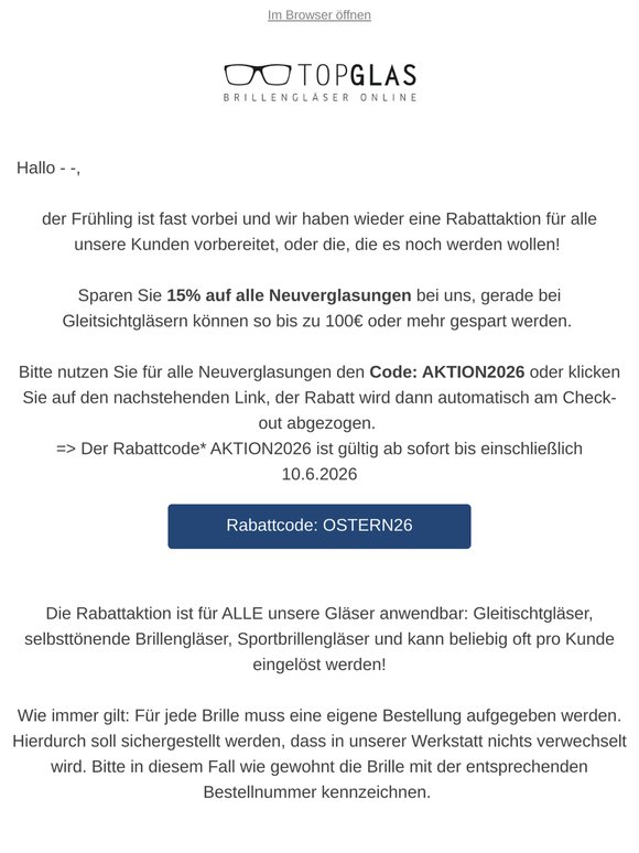 Mega-Aktion auf alle Brillengläser