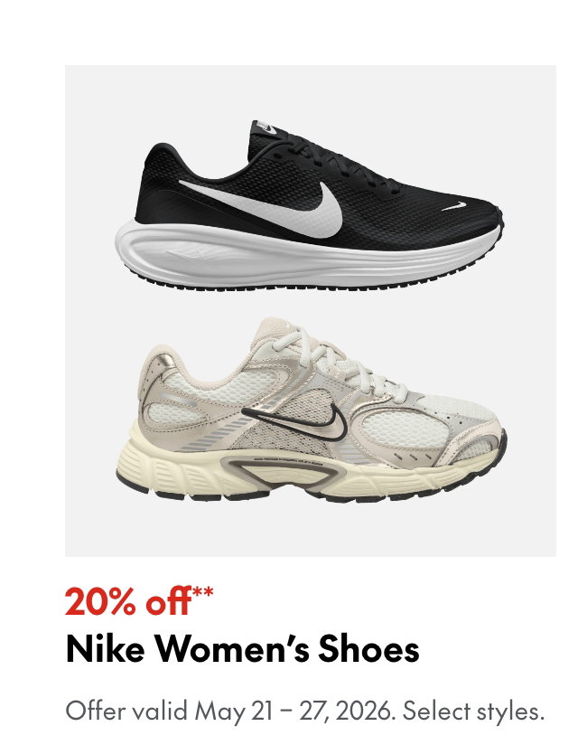 Nike Women's Shoes
May 21 - 27, 2026
20% off
Our ticket price. Select styles. 
