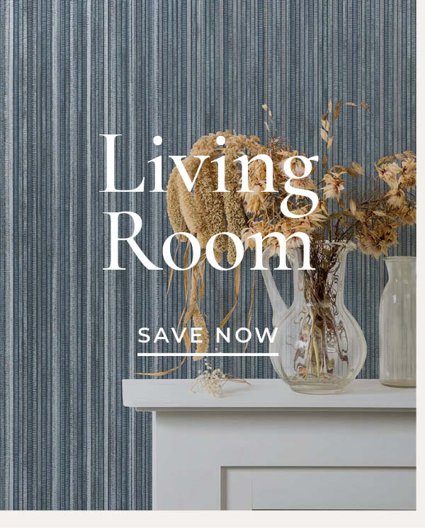 Image of Tempaper's Faux Grasscloth wallpaper in blue with text overlay "Living room Save Now"