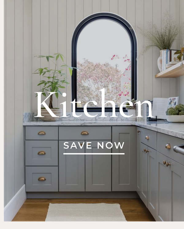 Image of Tempaper's Bursa Stripe wallpaper by Pure Sale with text overlay "Kitchen Save Now"